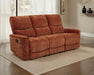 Home Furnishings - Navarro - Wood and Metal - Reclining Sofa with Channel-Tufted Backrest, Foam Padding, Attached Cushions and Manual Recline - Living Room - Burnt Orange - 609574