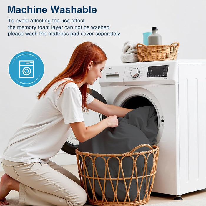 Dual-Layer 4 Inch King Size Memory Foam Mattress Topper for Back Pain, 2 Inch Cooling Pillow Top Mattress Pad Cover and 2 Inch Gel Memory Foam Topper, Deep Elastic Pocket, Grey