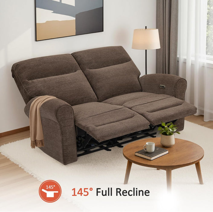 64.6" Wall Hugger Power Loveseat Recliner Sofa with USB Ports, Reclining Loveseat for Small Spaces Living Room RV, Fabric PR635M1 (Dark Brown)