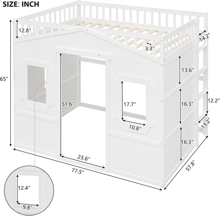 Full Loft Bed With White PlayhouseStructure Durable