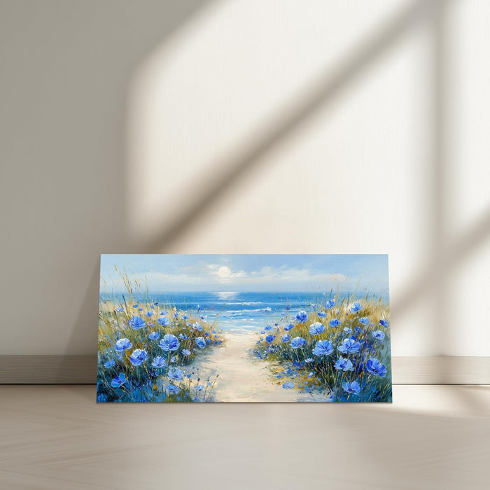Coastal Landscape Large Wall Art for Living Room, Beach Sunrise Canvas Prints, Nature Blue Florals Ocean Paintings Modern Farmhouse Decor, Bedroom Kitchen Bathroom Office Home Decor 20"X40"