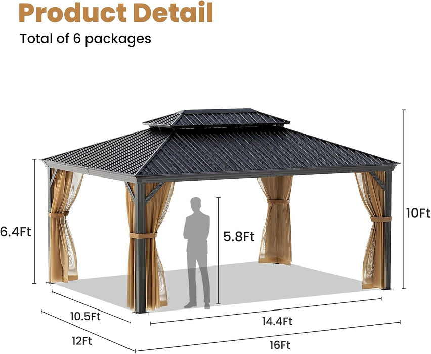 TwelveBySixteen Ft PremiumDoubleRoof Gazebo Dark Gray