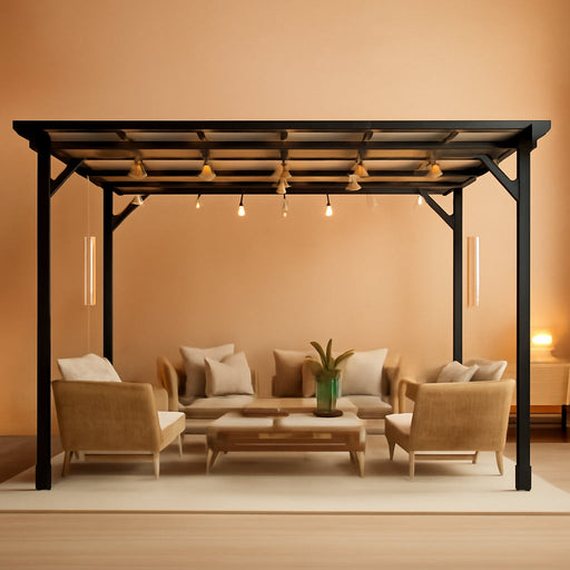 10X12Ft Lean to Gazebo with Polycarbonate Hardtop Roof - Hardtop Wall Pergola, Aluminum Frame Wall Mounted Gazebo for Patio, Deck, Yard, Garden & Party Shade