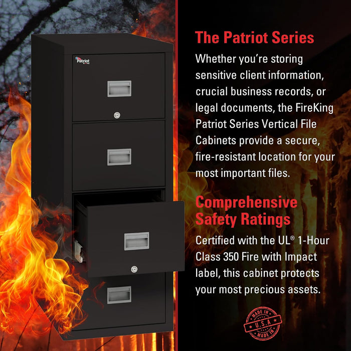 Patriot Vertical 4 Drawer Fire Rated File Cabinet, Black