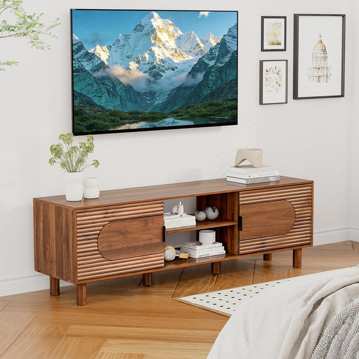 63Inch Wood TV Stand for Televisions up to 70 Inches,Mid Century Modern Entertainment Center TV Console Table with Storage and Shelf for Living Room Bedroom (Walnut)