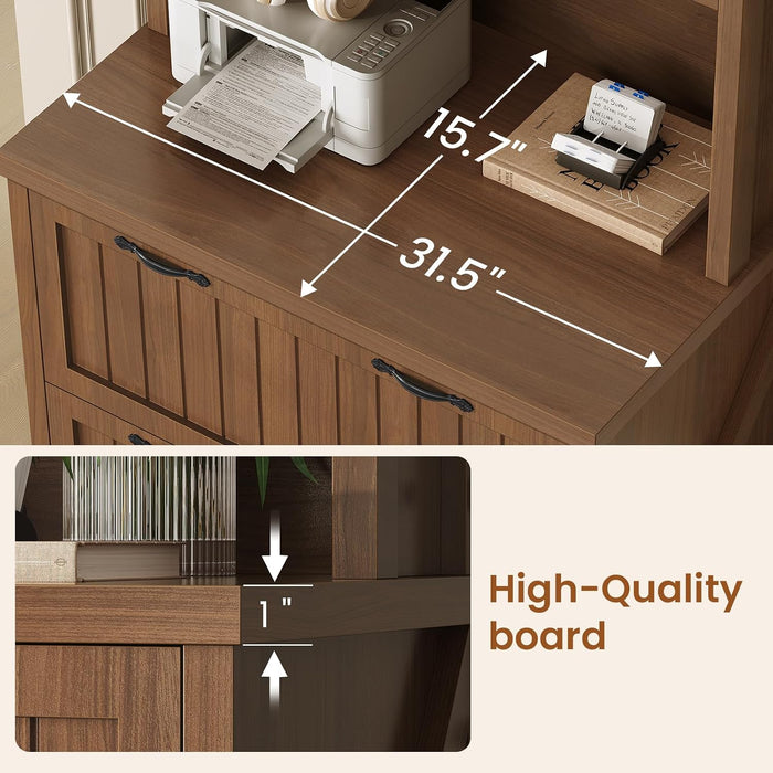 Brown Farmhouse Two Drawer Filing Cabinet Organizer