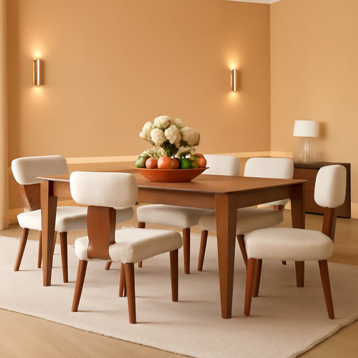 Dining Chairs Set of 4, Mid-Century Modern Upholstered Kitchen Chairs with Curved Backrest and Linen Fabric Seat, Wood Leg Accent Chairs for Dining Room, Living Room, Bedroom, Linen Beige