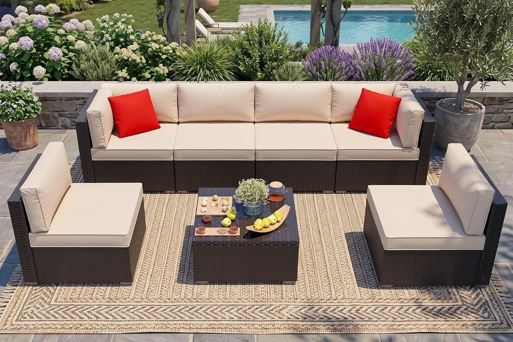 7 Pieces Patio Furniture Sets, Outdoor Sectional Patio Sofa Set