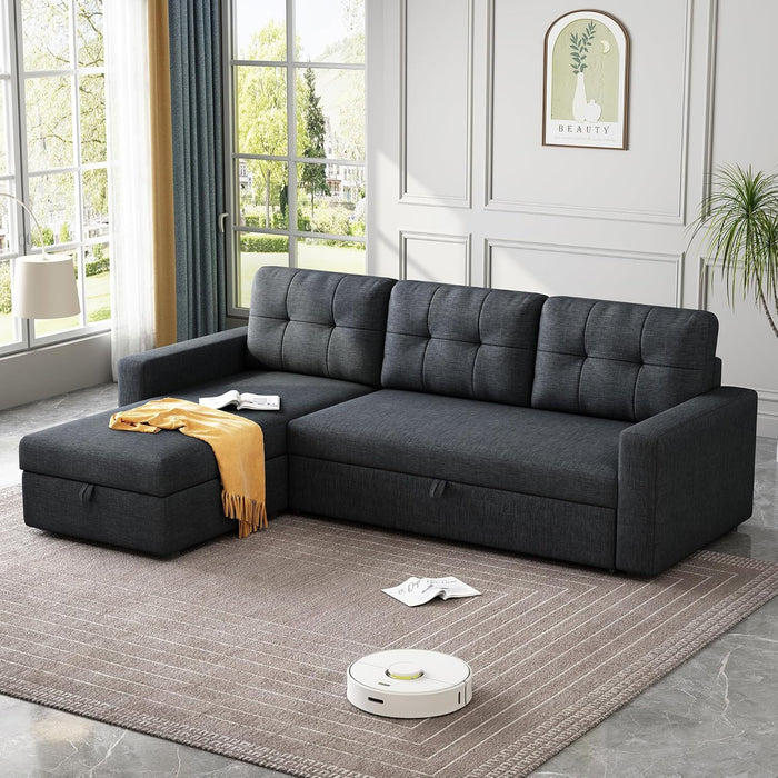 81.5" L-Shaped Sleeper Sectional Sofa Dark Grey