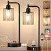 Industrial Touch Bedroom Lamps for Bedrooms Set of 2-3-Way Dimmable Table Lamps with USB C+A Ports and Outlet, Bedside Lamps with Gray Glass Shade for Living Room, Desk Lamps for Home Office