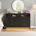 53'' Wide 9 Drawer Dresser for Bedroom, Wood TV Stand Dresser with Power Outlets & LED Light, Chest of Drawers Closet Store Organizer for Living Room, Hallway, Black