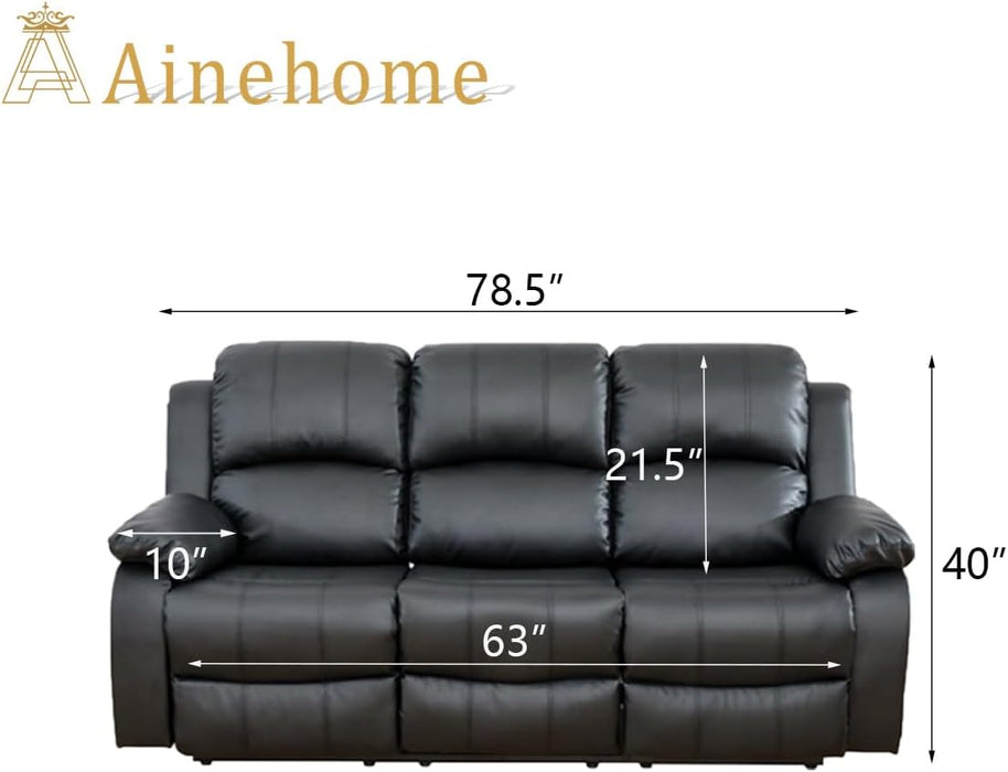 Living Room Furniture Set Leather Recliner Sofa Set Loveseat Chair Furniture Sofa Set for Living Room/Small Space/Rv/House/Office/Theater Seating (A-Black Leather, Sofa(3Seater))