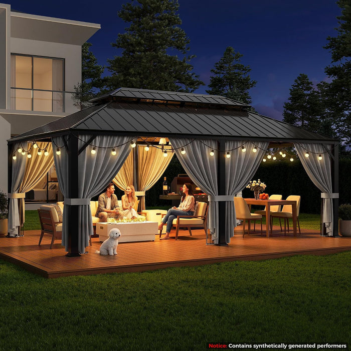 20x12 Hardtop Gazebo AluminumFrame Outdoor Gray Weatherproof
