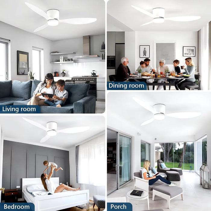 Modern Ceiling Fan with LED Light DC Motor Large Air Volume Remote Control for Kitchen Bedroom Dining Room Patio