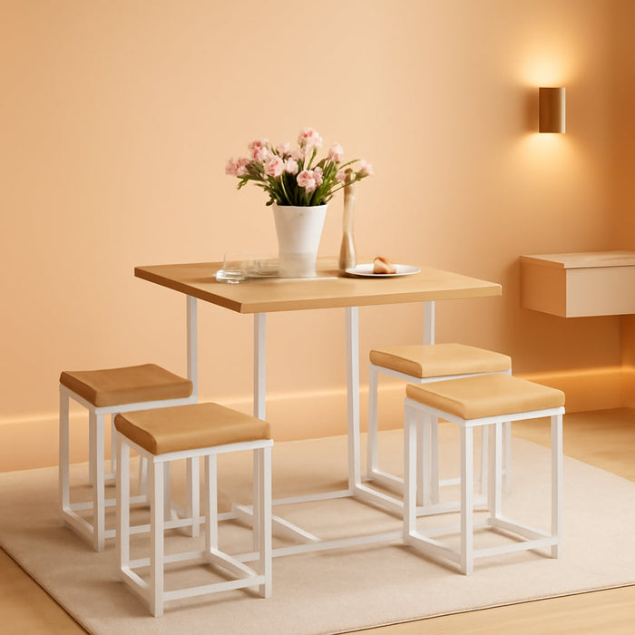 5-Piece Compact Kitchen Table and Chairs Set, Beige/White