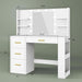 Vanity Desk with 22" Mirror, LED Lights and Power Outlet, Makeup Table with 4 Drawers, Adjustable 3 Lighting Colors, Vanity Table with Open Storage Shelves for Bedroom Dressing Room, White