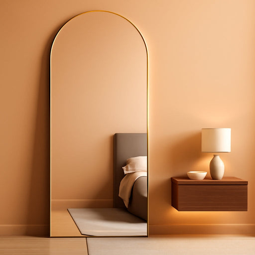 46"X76" Arched Full-Length Mirror, Oversized Floor Mirror with Stand, Freestanding or Wall-Mounted Full Body Mirror for Living Room, Bedroom, or Cloakroom, Gold