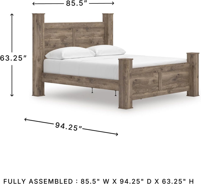 Signature Design by Ashley Keithland King Size Bed Frame with Poster Headboard, Traditional Bedframe in Wood with Hickory Grain Look, Bedroom Furniture, Deep Brown