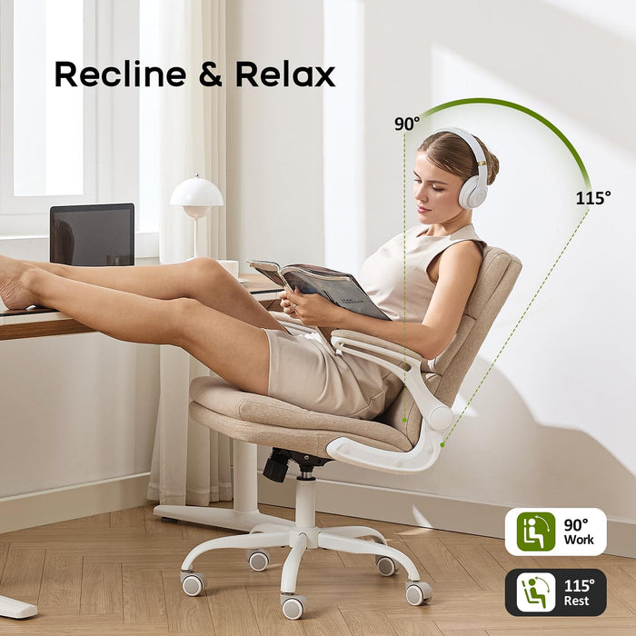 Home Office Desk Chair, Fabric Flip-Up Armrests Comfy Task Chair