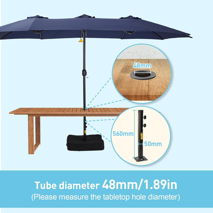 Large Patio Umbrella with Base Included,15Ft Double Sided Outdoor Rectangular Patio Umbrella with Crank Handle, for Lawn Garden, Blue