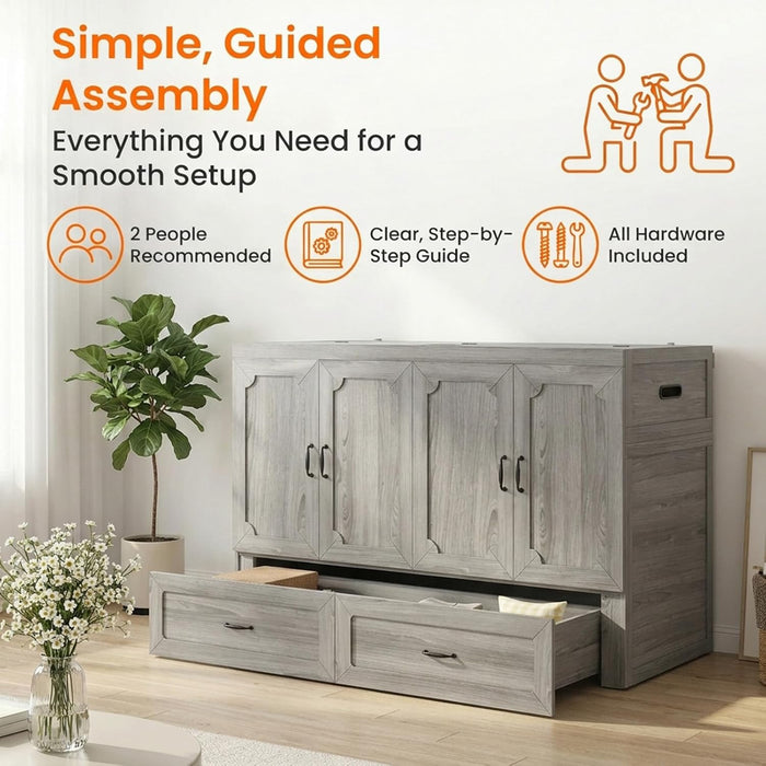 Queen Murphy Bed Grey SpaceSavingDrawer Compact Unit