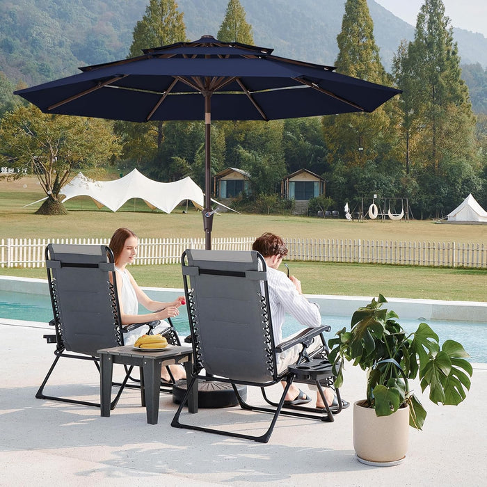 9FT 3 Tier Patio Umbrella Outdoor Market Umbrella Table Umbrellas with 8 Ribs 1.5 Pole Push Button Tilt and Crank UV Protection for Garden,Navy