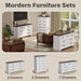 Tall Dresser for Bedroom, Farmhouse 5 Drawers Dresser, White&Brown