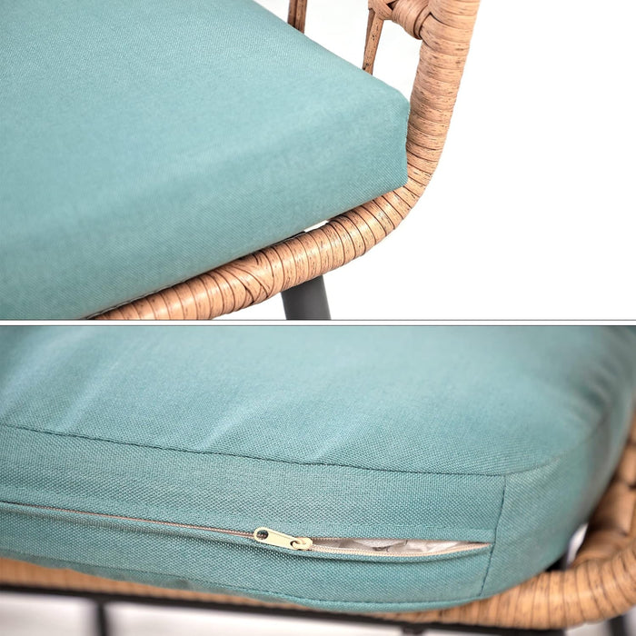 3 Piece Patio Furniture Outdoor Conversation Bistro Set with Tempered Coffee Table and Wicker Chairs for Garden Balcony Backyard Yard Poolside, Green (QX-MA-WF-001)