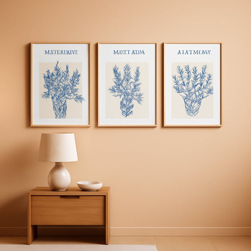 Blue Botanical Flower Framed Canvas Wall Art,Modern Aesthetic Wall Decor,Abstract Navy Blue Painting,Minimalist Line Wildflower Artwork for Living Room,Bedroom,Dining Room -16"X24"X3