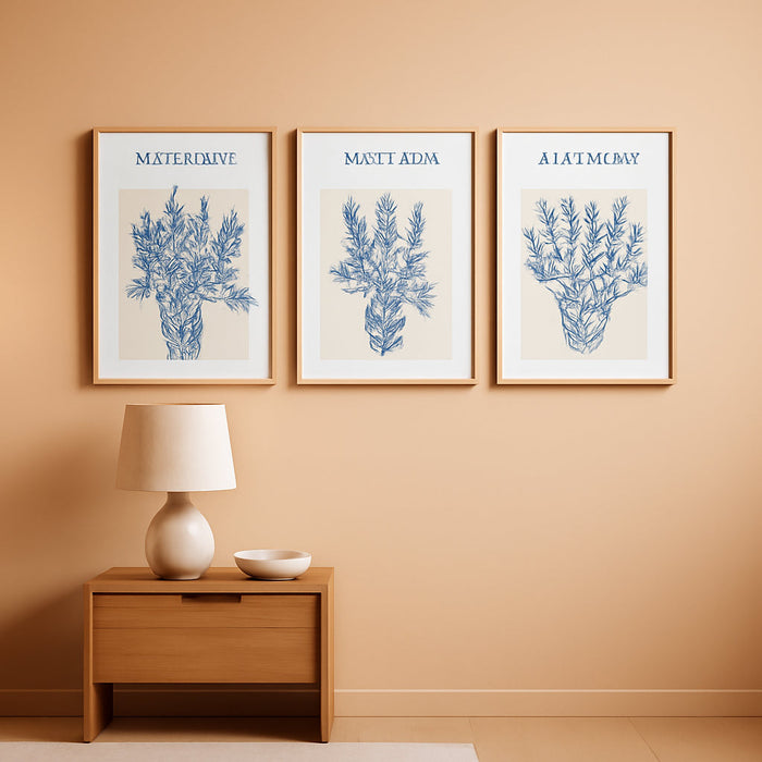 Blue Botanical Flower Framed Canvas Wall Art,Modern Aesthetic Wall Decor,Abstract Navy Blue Painting,Minimalist Line Wildflower Artwork for Living Room,Bedroom,Dining Room -16"X24"X3