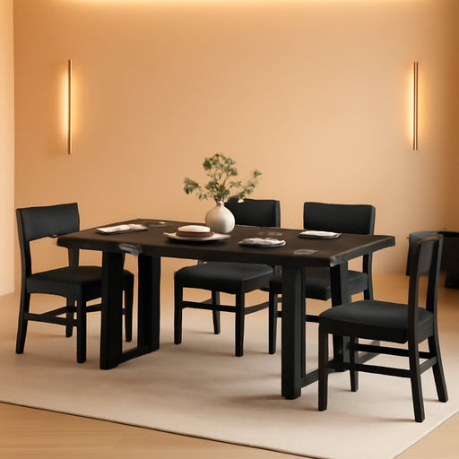 5-Piece Dining Table Set for 4-6 People, 63" Extendable Kitchen Table and 4 Cushion Chairs, Dining Room Table with MDF Board & Metal Frame for Small Space, Easy Clean, Black