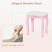 Girls Vanity Desk Set with Mirror and Cushioned Stool, 2 in 1 Pink Makeup Vanity Dressing Table with 4 Drawers for Women and Girls, Bedroom Dorm