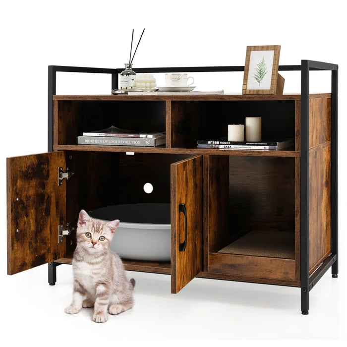 Edgware Large Litter Box Enclosure Cat Wooden Storage Cabinet with 2 Doors