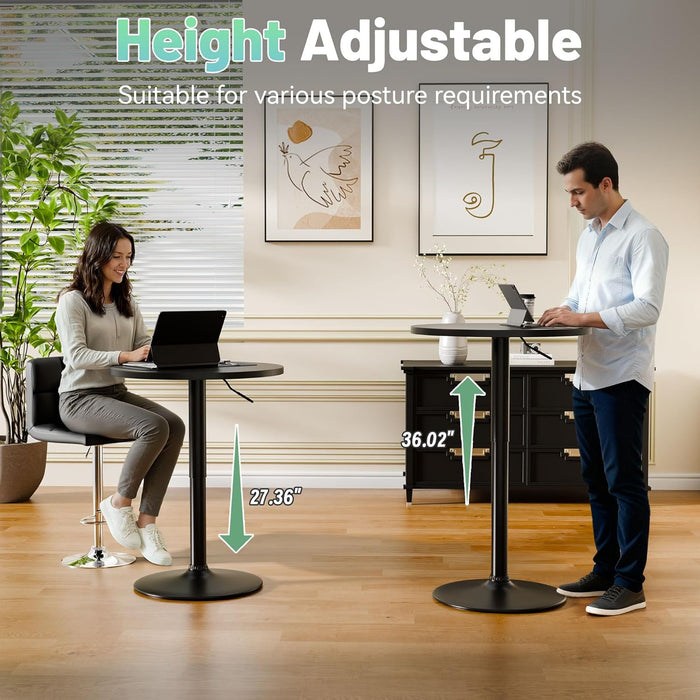 Bistro Pub Table Height Adjustable round 23.6 Inch Bar Table, 360°Swivel Cocktail Table for Dining Room, Party, Café (1, Black)