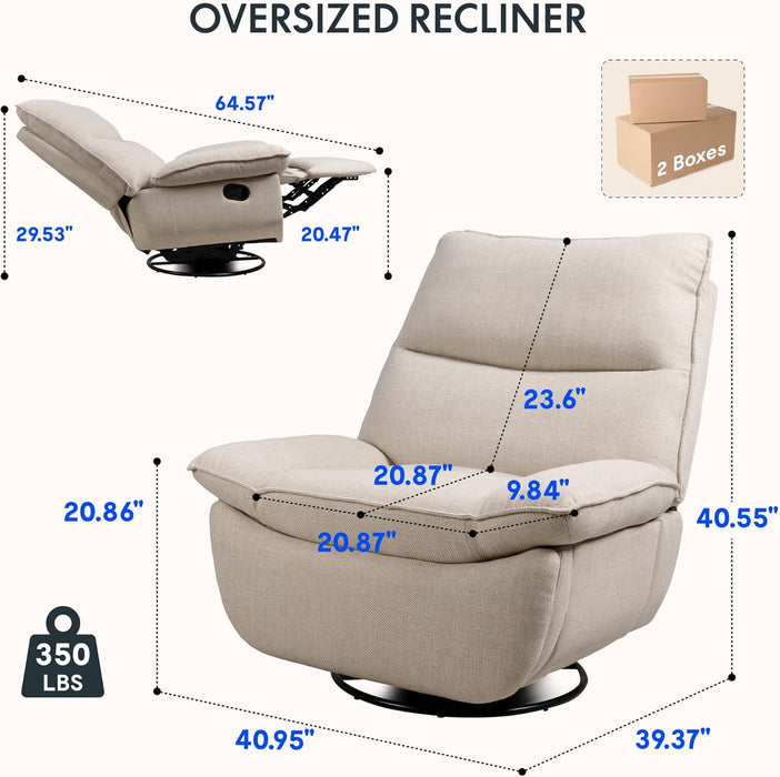 XRC7 Swivel Rocker Recliner Chair, 360° Swivel Oversized Armless Recliner with Oeko-Tex Certified Three-Proof Fabric, Award-Winning Design, Gaming Chair for Living Room Gaming Room, White