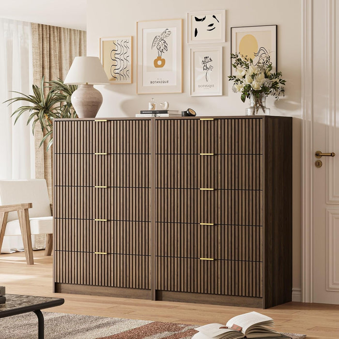 47" Tall Fluted 5-Drawer Dresser for Bedroom, Walnut