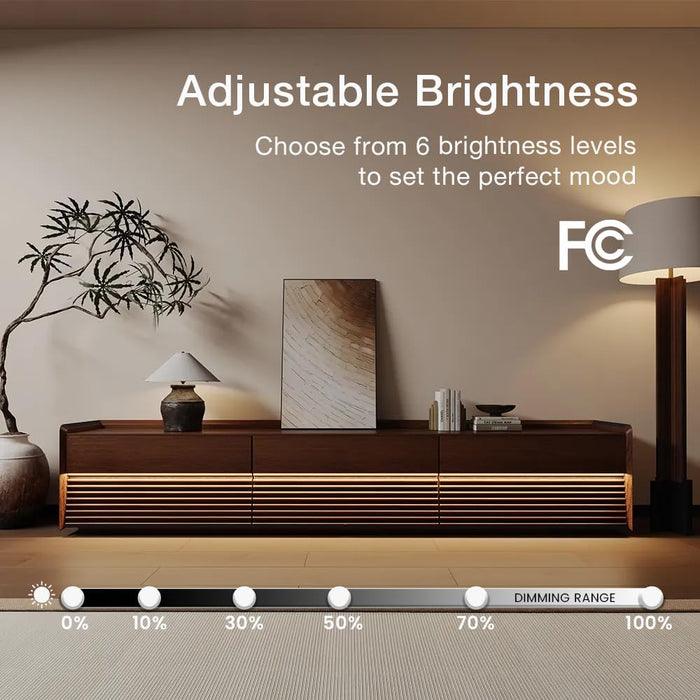 Fully-Assembled Mid Century Modern TV Stand, 94.49" Wood Media Console with Adjustable LED Light, Entertainment Center with Storage for Living Room