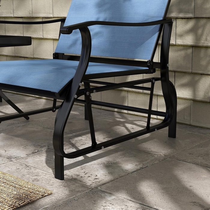 3-Piece Outdoor Gliders Set Bistro Set with Steel Frame, Tempered Glass Top Table for Patio, Garden, Backyard, Lawn, Light Blue