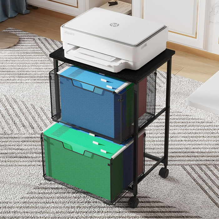 Rolling 2-Drawer File Cabinet with Printer Stand