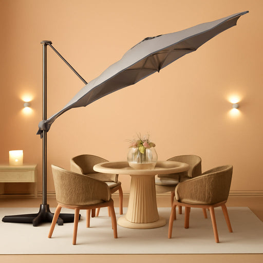 10Ft Cantilever Patio Umbrella, 360° Rotation & Integrated Tilting System Offset Umbrella with 8 Sturdy Ribs, Fade-Resistant & Waterproof for Garden Backyard Poolside Deck