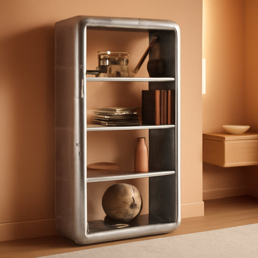 Aluminum Aviator Industrial Metal Bookcase - Silver Home Office Furniture