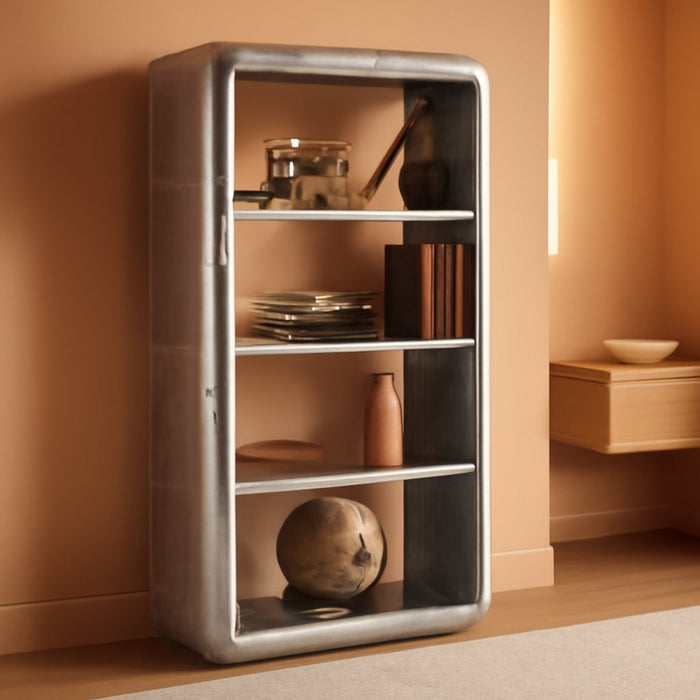 Aluminum Aviator Industrial Metal Bookcase - Silver Home Office Furniture