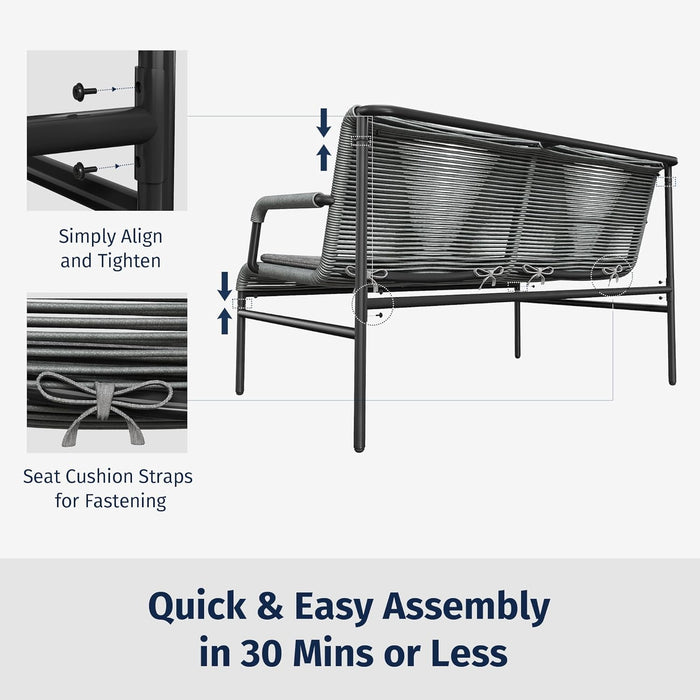 4 Piece Patio Furniture Set, Outdoor Furniture with PE Wicker Rattan Chairs and Coffee Table, Modern Patio Conversation Set with Soft Pad for Garden, Backyard and Porch, Misty Grey