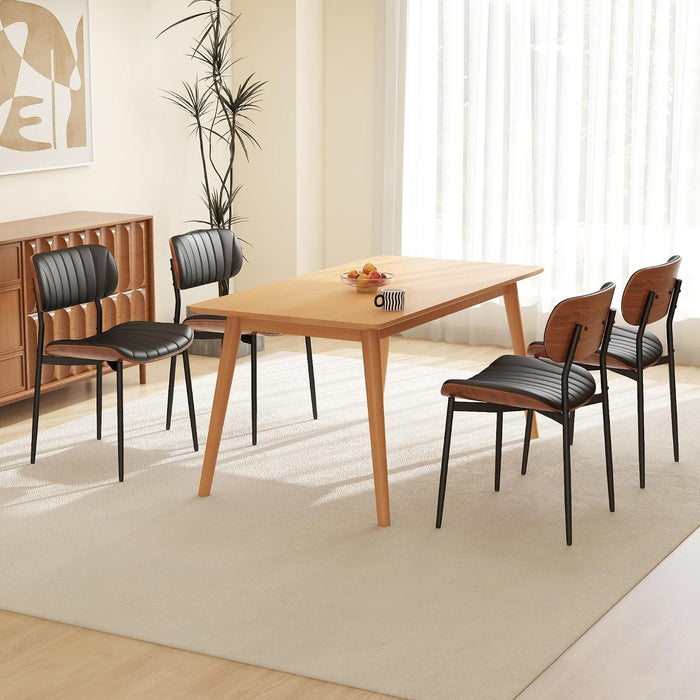 PU Leather Dining Chairs Set of 4 with Walnut Bentwood, Black