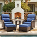 5-Piece Luxury Patio Furniture Set with 6" Thick Cushions, Weather-Resistant Wicker High Back Swivel Rocker Chairs, Senior-Friendly Conversation Set for Small Porch, Deck and Sunroom, Blue(V2)