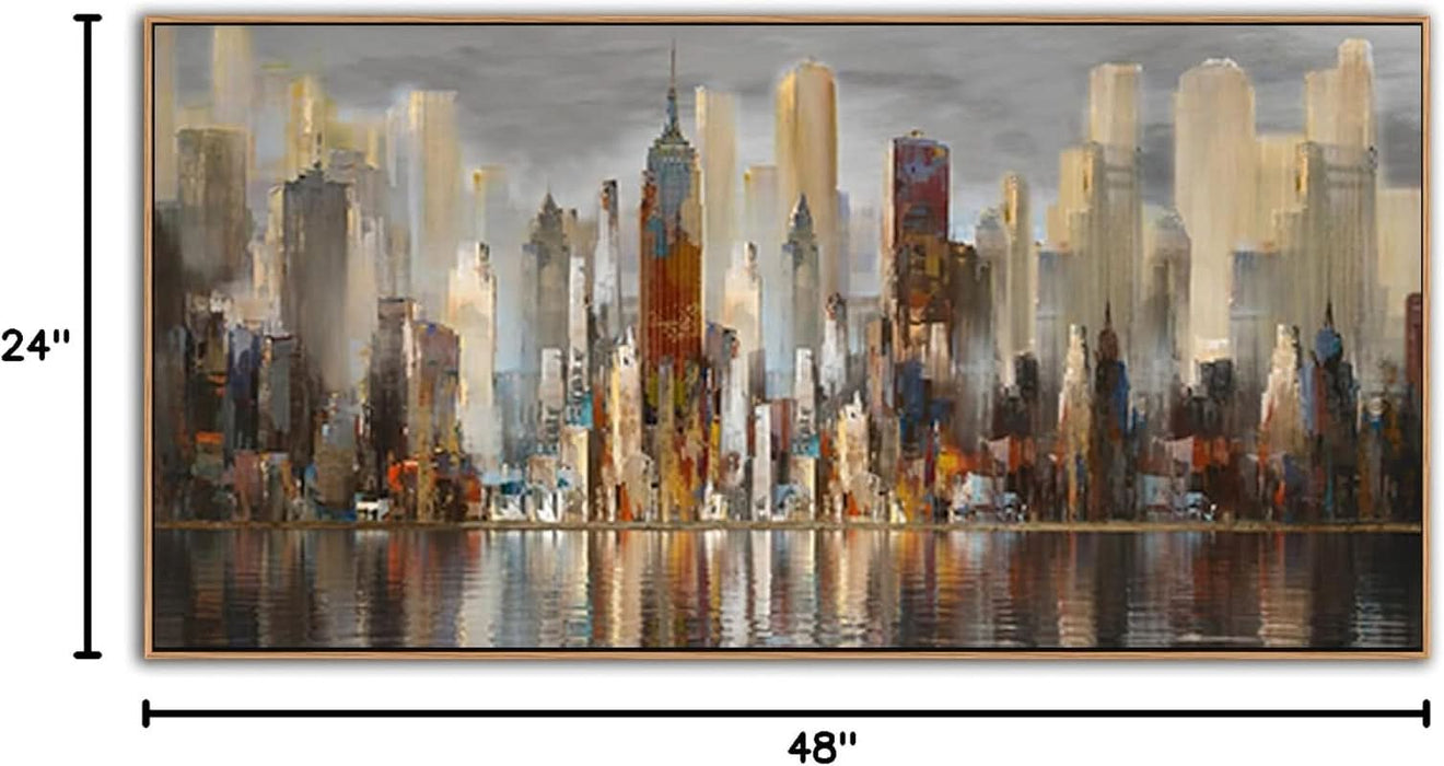 Abstract Modern Canvas Wall Art for Living Room Cityscape New York Wall Decor City Theme Paintings Brown Framed Pictures Office Artwork Wall Decor Bedroom above Bed