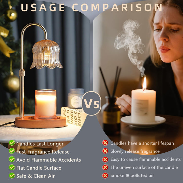 Candle Warmer Lamp with Timer: Adjustable Dimmable Height Adjustable Warming - Flower Shape Wax Lamp Jar Candles No Flame Modern Home Decor Table Lights - Home Living Bedroom