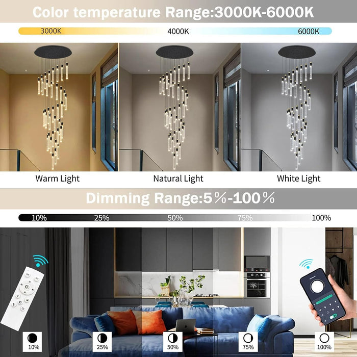 16 Foot High Ceiling Chandeliers for Living Room Entryway 32 Lights LED Lights Pendant Lighting with Dimmable Light Modern Crystal Ceiling Lights Dining Room Foyer Front Door Light