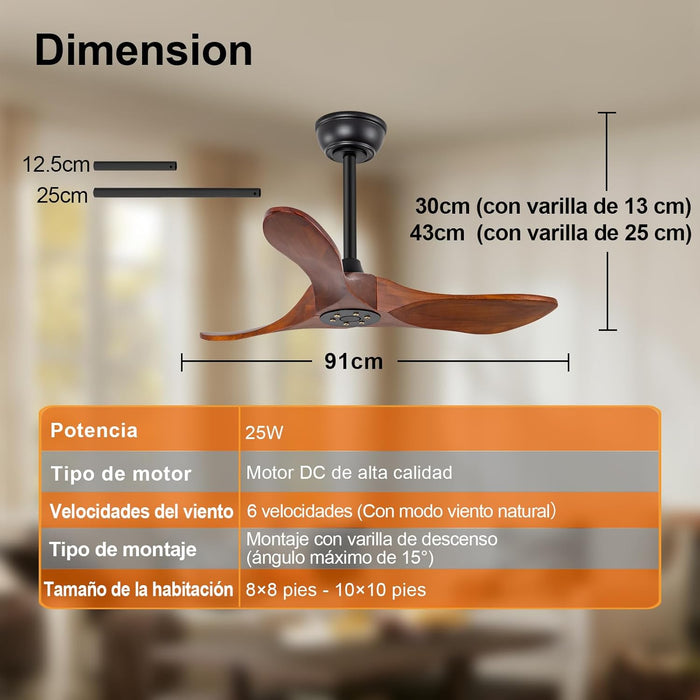 36 Inch Contemporary Black Walnut Outdoor Fan