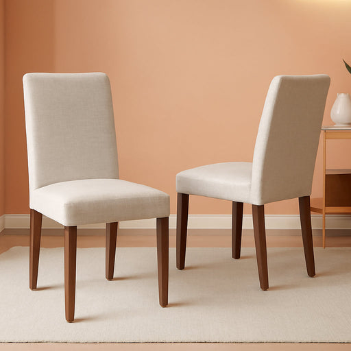 ABPNT35 Abbott Classic Parson Chairs - Doeskin Linen Fabric Padded Dining Chairs, Set of 2, Natural